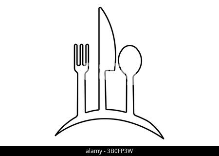 Durchgehende einzeilige Grafik einfaches Messer und Gabel Skizze Umrissvektor Illustration Stock Vektor
