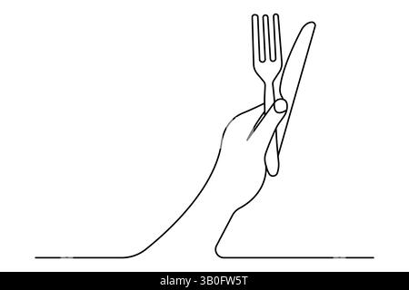 Durchgehende einzeilige Grafik einfaches Messer und Gabel Skizze Umrissvektor Illustration Stock Vektor