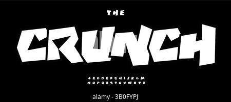 Crunch-Schriftart, Bold Comic-Schriftart, Zeichentrickbuchstaben für Typografie für Jugendliche, Aufkleber, Spieltitel, Urban Poster. Pop-Art-Typografie Stock Vektor
