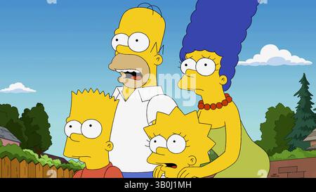 Die Simpsons Bart, Homer, Lisa & Marge Stockfoto