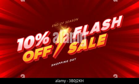 Flash Sale Shopping Banner mit Flash-Symbol und 3D-Text auf beleuchtetem Hintergrund. Flash Sales Template Design für Websites und soziale Medien. Stock Vektor