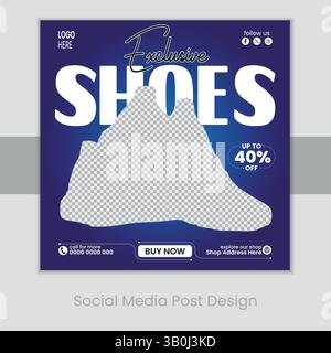 Exklusive Schuh-Aktion mit bis zu 40 % Rabatt auf ein Post-Design mit blauem Hintergrund Stock Vektor