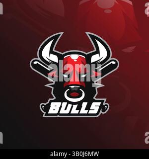 Bull Mascot Logo Design Vektor mit modernem Illustrationskonzept Stil für Abzeichen, Emblem und T-Shirt Druck. Bull-Abbildung. Stock Vektor