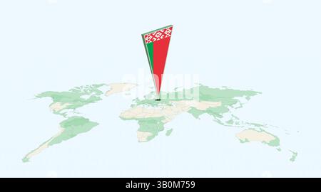 Markiert Belarus auf globaler Karte mit 3D-Flaggenposition Pin von Belarus. Das Bild symbolisiert Reisen, Geografie, internationale Identität und globales Navigationssystem Stock Vektor