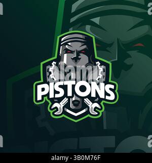 Piston Mascot Logo Design Vektor mit modernem Illustrationskonzept Stil für Abzeichen, Emblem und T-Shirt Druck. Abbildung des Kolbens. Stock Vektor