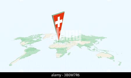 Markierte Schweiz auf globaler Karte mit 3D-Flaggenposition der Schweiz. Das Bild symbolisiert Reisen, Geografie, internationale Identität und gl Stock Vektor