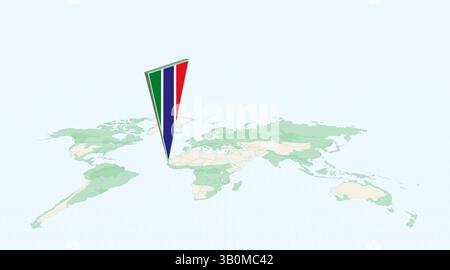 Gambia wurde auf der globalen Karte mit der 3D-Flag-Position von Gambia hervorgehoben. Das Bild symbolisiert Reisen, Geografie, internationale Identität und globale Navigation Stock Vektor