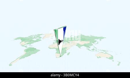 Lesotho wurde auf der globalen Karte mit der 3D-Flag-Positionsnadel von Lesotho hervorgehoben. Das Bild symbolisiert Reisen, Geografie, internationale Identität und globales Navigationssystem Stock Vektor