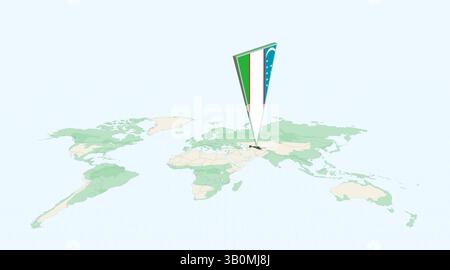 Markiert Usbekistan auf der globalen Karte mit 3D-Flaggenposition Pin von Usbekistan. Das Bild symbolisiert Reisen, Geografie, internationale Identität und Glob Stock Vektor