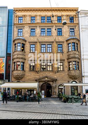 Fassade des Hauses der Herren von Lipa, ein Renaissance-Palast aus dem 16. Jahrhundert von Antonio Gabri, in Namesti Svobody, Brünn, Tschechische Republik. Stockfoto