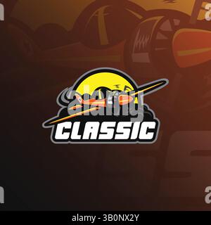 Flugzeugmaskottchen Logo Design Vektor mit moderner Illustration Konzept Stil für Abzeichen, Emblem und T-Shirt Druck. Klassische Illustration des Flugzeugs. Stock Vektor