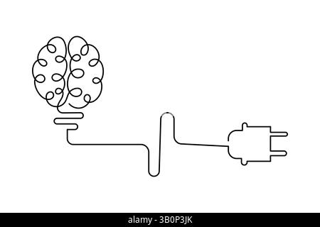 Menschliches Gehirn durchgehende einzeilige Zeichnung eines minimalistischen Konturvektorsymbols Stock Vektor