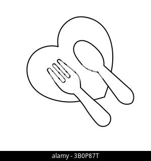 Messer und Gabel durchgehende, einzeilige Zeichnung des minimalistischen Konturvektorsymbols Stock Vektor