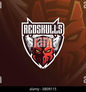 Skull Vector Mascot Logo Design mit modernem Illustrationskonzept Stil für Abzeichen, Emblem und T-Shirt Druck. Illustration des wütenden Schädels. Stock Vektor