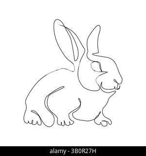 Durchgehende, einzeilige Zeichnung des Hasen. Niedliche Kaninchen-Silhouette mit Ohren im einfachen minimalistischen Stil Vektor-Illustration Stock Vektor