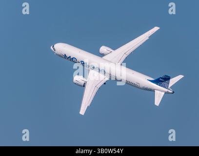 Moskau Russland Zhukovsky Airfield 31. August 2019: Irkut MS-21 neuer russischer Zivilflieger der internationale Luft- und Raumfahrtsalon MAKS-2019. Stockfoto