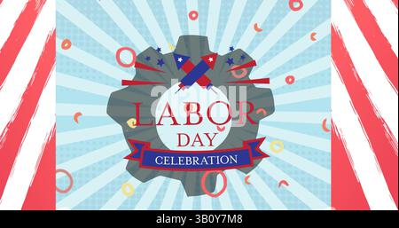 Bild des Textes der Feierlichkeiten zum Arbeitstag über Formen Stockfoto