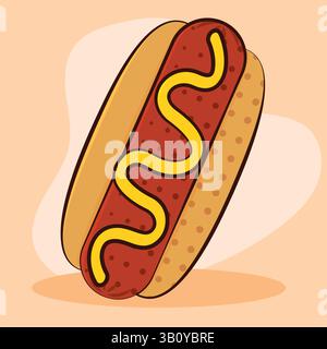 Hot Dog mit Senfschnur. Vektorabbildung Stock Vektor