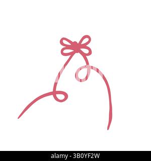 Niedliche handgezeichnete rosa Fancy Bogenknoten Silhouette isoliert auf weißem Hintergrund. Hübsches Vintage Coquette Clipart Stock Vektor