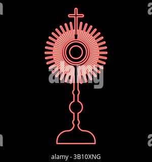 Neon Monstrance Christi Sakrament der eucharistie rote Farbe Vektor Illustration Bild flach Stil Licht Stock Vektor