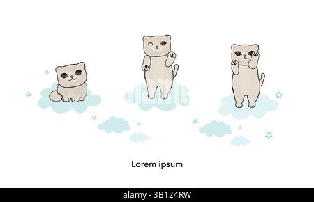 Niedliche Katzen mit Wolken-Grußkartendesign Stock Vektor