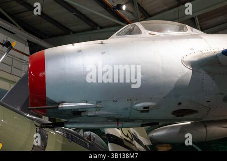 Yeovilton.Somerset.Vereinigtes Königreich. 18. Januar 2025. Eine polnische Kopie einer Mikoyan-Gurevich MIG-15 ist im Fleet Air Arm Museum in Som ausgestellt Stockfoto