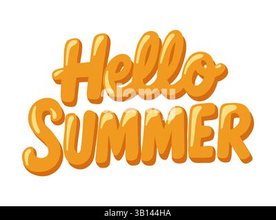 „Hello Summer“-Schriftzug im auffälligen Cartoon-Stil. Vektorillustration auf weißem Hintergrund. Stock Vektor