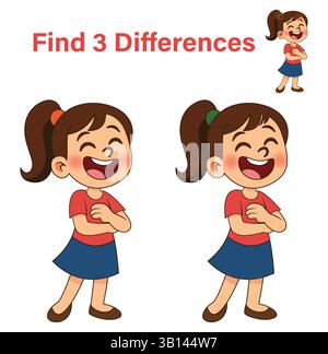 Finden Sie 3 Unterschiede im Bild. Herbstmädchen. Lernspiel für Kinder. Stock Vektor