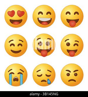 Satz von Emoticons, Emoji isoliert auf weißem Hintergrund Stock Vektor