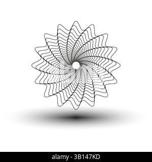 Abstraktes spiralförmiges Symbol. Optische Drallform. Dünne Vektorlinien. Schwebender Schlagschatten. Stock Vektor