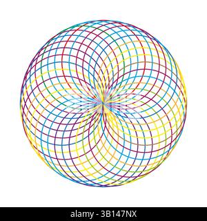 Runder Blütenblatt. Farbenfrohes Symmetriemuster. Kreisförmige geometrische Form. Vektorraster-Art. Stock Vektor