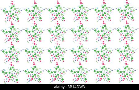 Farbenfrohes nahtloses Sternmuster mit leuchtenden Formen Stock Vektor