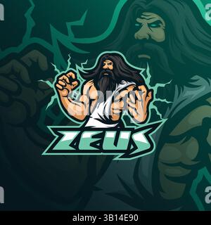 zeus Mascot Logo Design Vektor mit modernem Illustrationskonzept Stil für Abzeichen, Emblem und T-Shirt Druck. Angry zeus Illustration für die Sportmannschaft. Stock Vektor