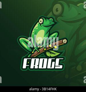 Frosch Maskottchen Logo Design Vektor mit moderner Illustration Konzept Stil für Abzeichen, Emblem und T-Shirt Druck. Lustige Froschillustration. Stock Vektor