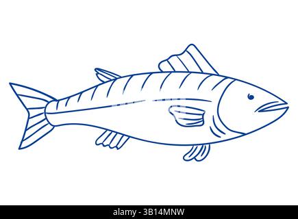 Zeichnung eines Fischs mit detaillierten Flossen und Skalen in einem vereinfachten Stil Stock Vektor