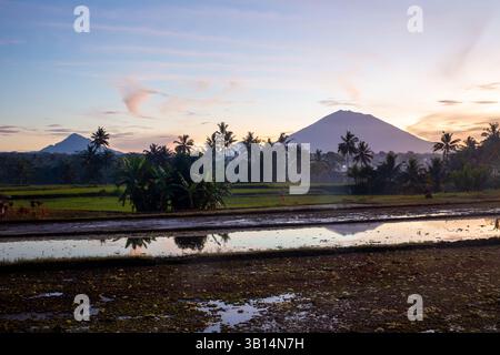Mount Agung beim Morgenaufgang in Bali, Indonesien Stockfoto