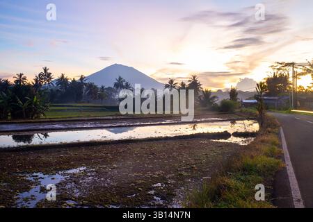Mount Agung beim Morgenaufgang in Bali, Indonesien Stockfoto