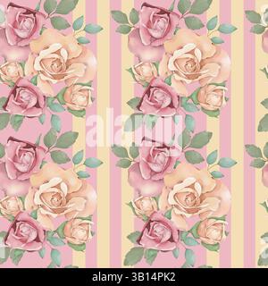 Nahtloses Muster mit Rosen und Streifen Stockfoto
