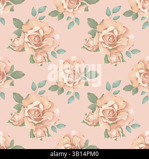 Nahtloses Muster mit beigen und rosa Rosen Stockfoto