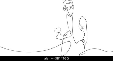 Gut aussehendes Mann-Modemodell mit Anzug und Brille abstrakt eine Linie mit kontinuierlicher minimalistischer Kunst Illustration Stock Vektor