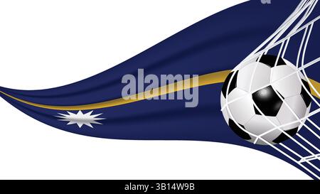 Fußball Fußball Ball im Tornetz mit Nauru wellige Flagge Sportzubehör Ausrüstung und schwenkende Flagge Illustration Vektor Stock Vektor