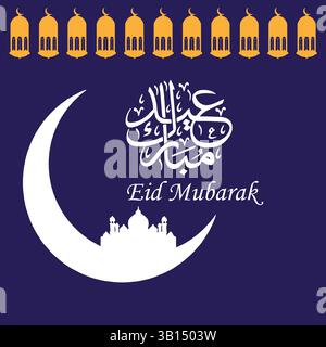Erstellen Sie eine atemberaubende Eid Al Fitr Vektor-Grußkarte mit arabischem Text „Blessed Feast“ für soziale Medien und Unternehmen. Festlich, elegant und zum Teilen geeignet! Stock Vektor
