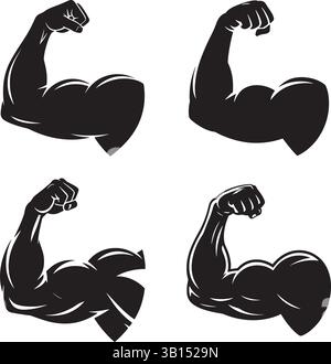 Minimalistische Muskel Arme Symbol Set Vektor Illustration Stock Vektor