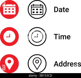 Minimalistisches Symbol für Datum, Uhrzeit, Ort und Adresse Vektorillustration Stock Vektor