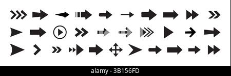 Pfeile setzen das Symbol in schwarzer Farbe. Pfeilvektorsammlung. Moderne und einfache Pfeile. Vektorabbildung. Stock Vektor