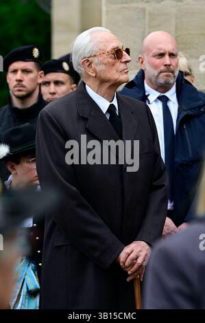 Herzog Franz von Bayern bei der Trauerfeier für Andreas Prinz von Sachsen-Coburg und Gotha auf dem Schlossplatz von Schloss Ehrenburg. Coburg, 24.04.2025 Stockfoto