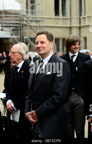 Karl Friedrich von Hohenzollern, Georg Friedrich Prinz von Preußen und Ernst August Prinz von Hannover bei der Trauerfeier für Andreas Prinz von Sachsen-Coburg und Gotha auf dem Schlossplatz von Schloss Ehrenburg. Coburg, 24.04.2025 Stockfoto