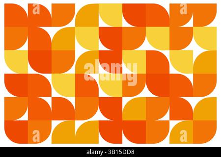 Geometrisches nahtloses Muster mit orangefarbenen und gelben abstrakten Halbkreisformen auf weißem Hintergrund Stock Vektor