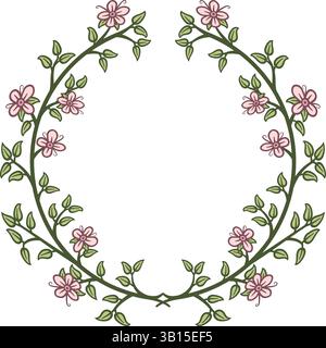 Illustration mit Blumen und Blättern auf weißem Hintergrund, die eine florale Krone schafft. Stock Vektor