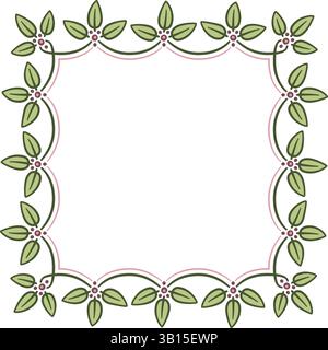 Illustration mit einer Blattgirlande auf weißem Hintergrund, die einen quadratischen Rand bildet. Stock Vektor
